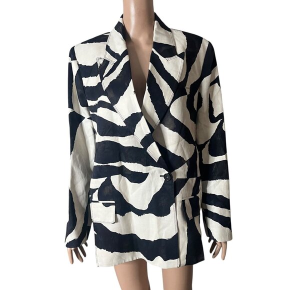Zara Zebra Print Linen Blend Double-Breasted Blazer XS - Picture 10 of 10